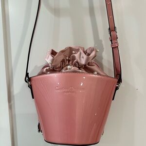Candace Cristian patent leather bucket bag/purse in pink with pearls